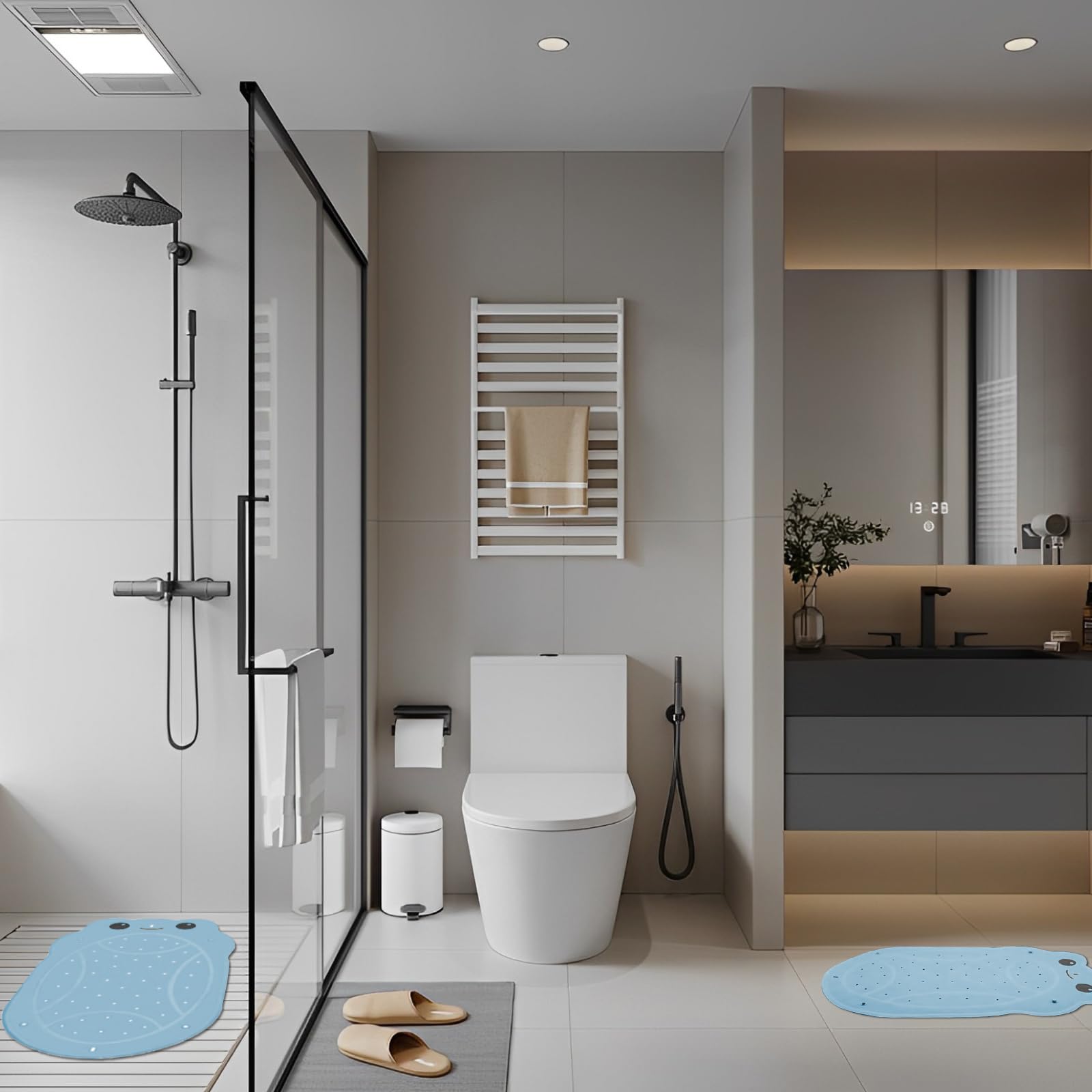 Tapis de Bain antidérapant pour Bébé en Forme de Grenouille 76 x 45 cm sans BPA Bleu
