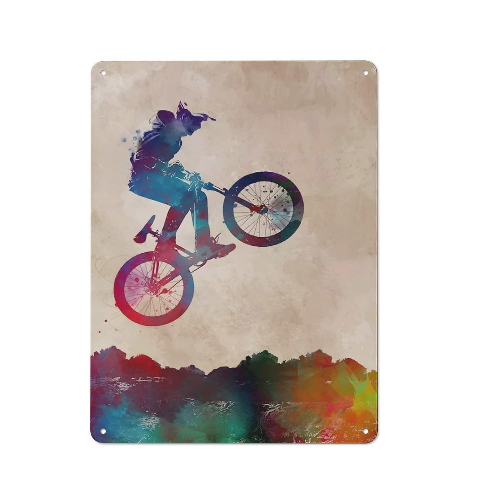 Vintage BMX Rider Silhouette Metal Plaque 40x30cm, Kitchen Wall Decor for Restaurant, Kitchen, Counter Or Breakfast Nook