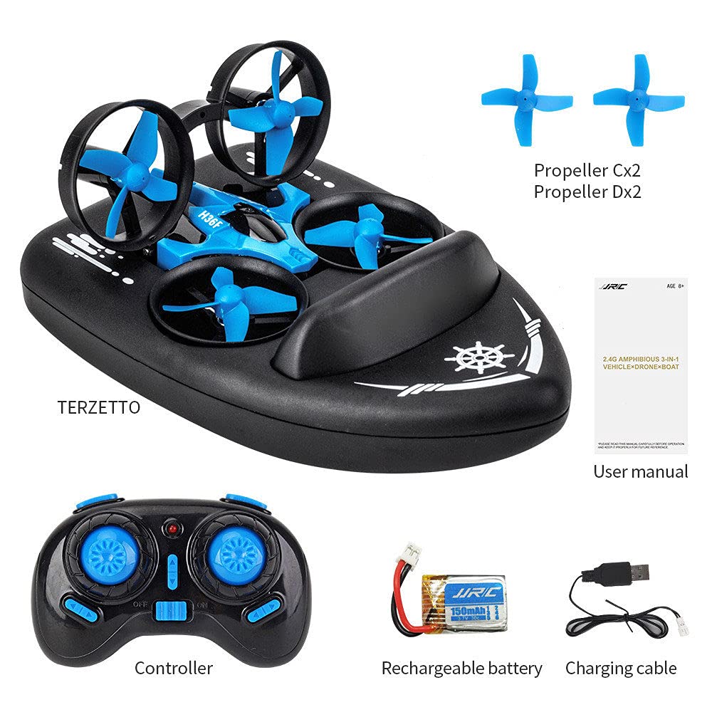 Dazii Tres Modos de mar, Tierra y Aire Barco de Control Remoto 2.4G Aerodeslizador Carga Control Remoto Coche Avión eléctrico 2.4G RC Barco Verano Juguetes acuáticos al Aire Libre Barco