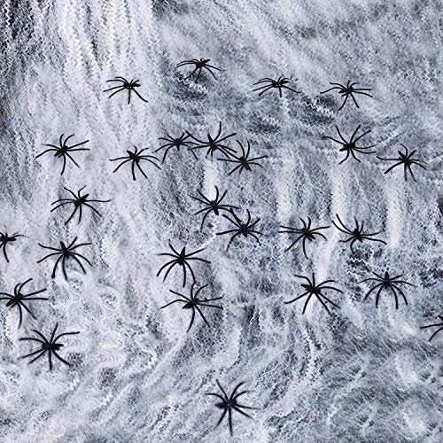 VZATT Halloween Spinnennetz 4 Packs, Halloween Deko Spinnennetz, 1000 Quadratmeter große Spinnennetze +16 Schwarze Spinnen, Spinnennetz im Innenbereich für Halloween-Partydekorationen
