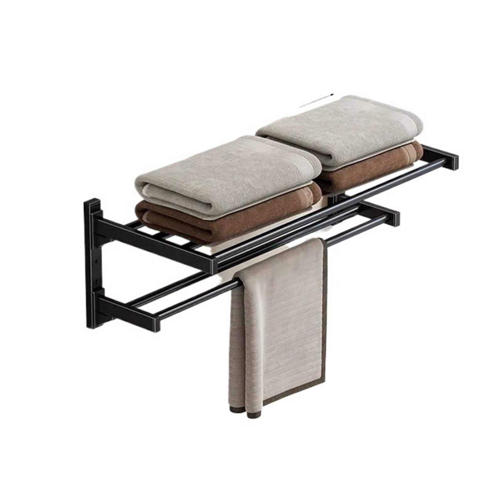 Double Towel Rack Bathroom Perforation-free Aluminum Bath Toilet Wall Mounted Shelf(Black 50 * 13.5 * 17.5cm)