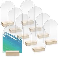 Bercoor 10 Pack 4x6 Clear Arch Acrylic Signs with Wooden Stands - DIY Blank Table Numbers for Weddings, Parties & Events
