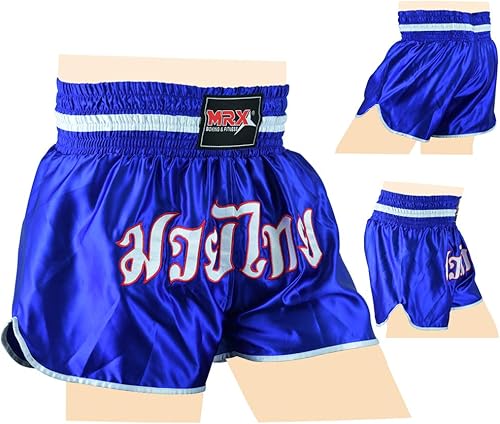 Miniatura 53 de MRX - Pantalones cortos de boxeo para hombre, entrenamiento de lucha y muay thai, boxeo, artes marciales mixtas, BJJ Llama azul/roja,Rojo