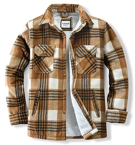 WINDFIT Herren Baumwolle Flanell Hemdjacke Fleece gefüttert Langarm Plaid...