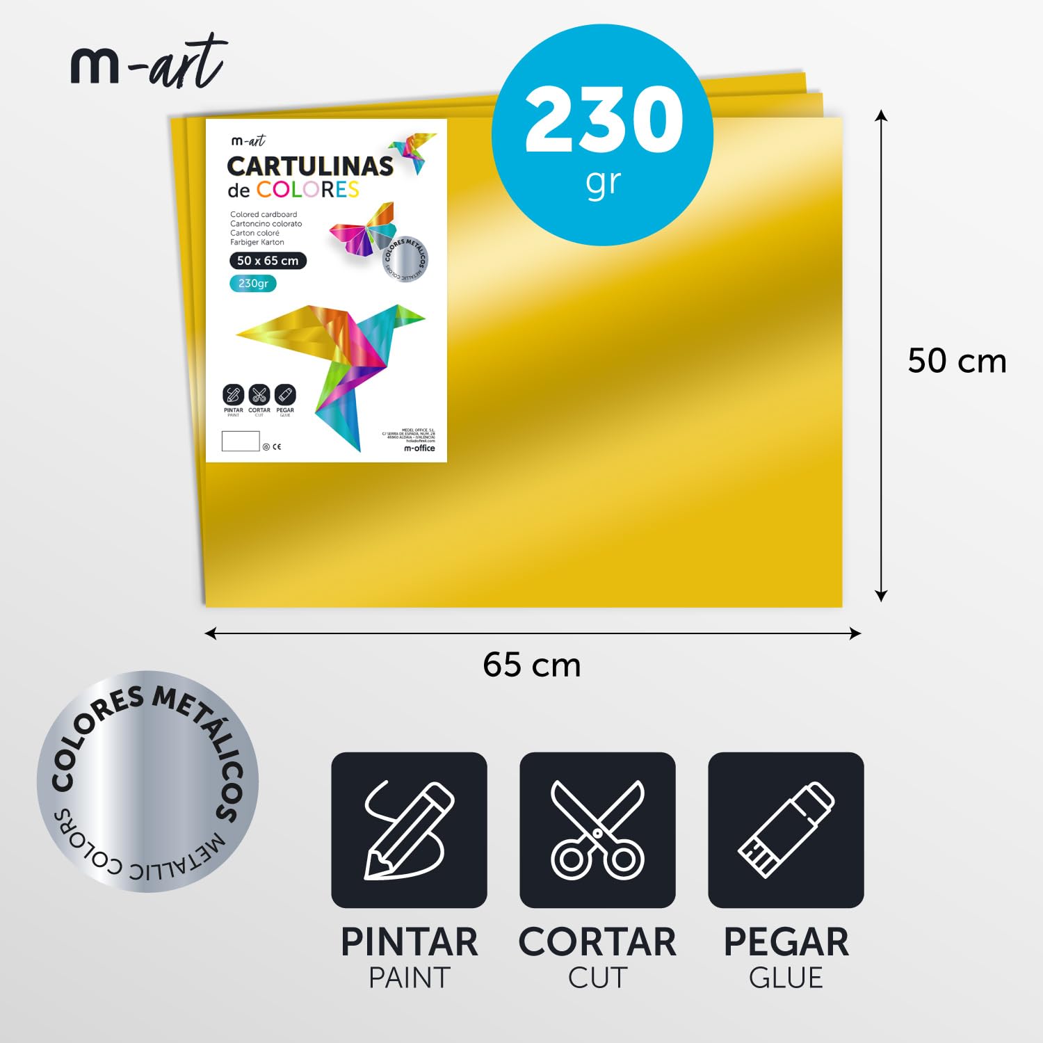 Cartoncino Colorato Metallizzato, Fogli Grandi 50x65 cm, Cartoncini 230g per Fai da Te, Progetti Creativi e Arte con Effetto Riflettente · m-office (10 fogli, blu)