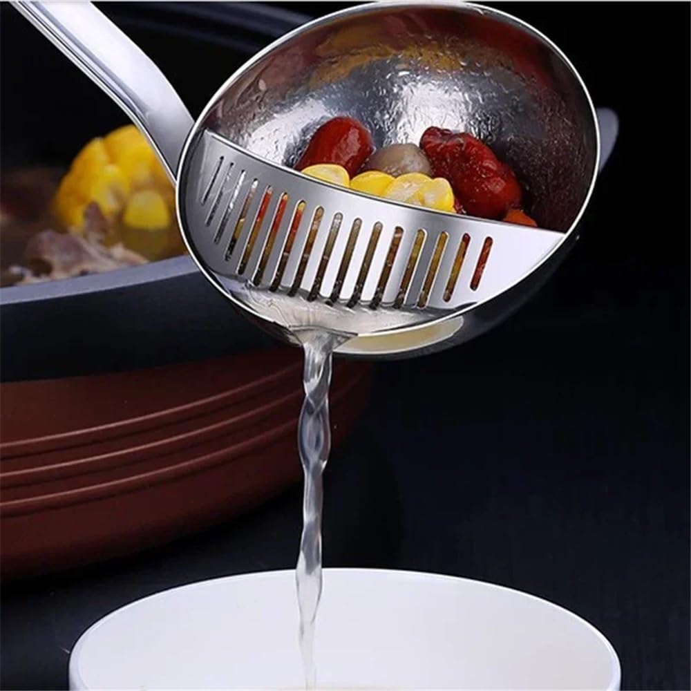 Ergonomica Cucchiaio da zuppa a doppio uso, manico lungo, mestolo da zuppa in acciaio inossidabile con filtro rimovibile, scolapasta da cucina, utensili da cucina per frullare(Small (27x7.7cm))