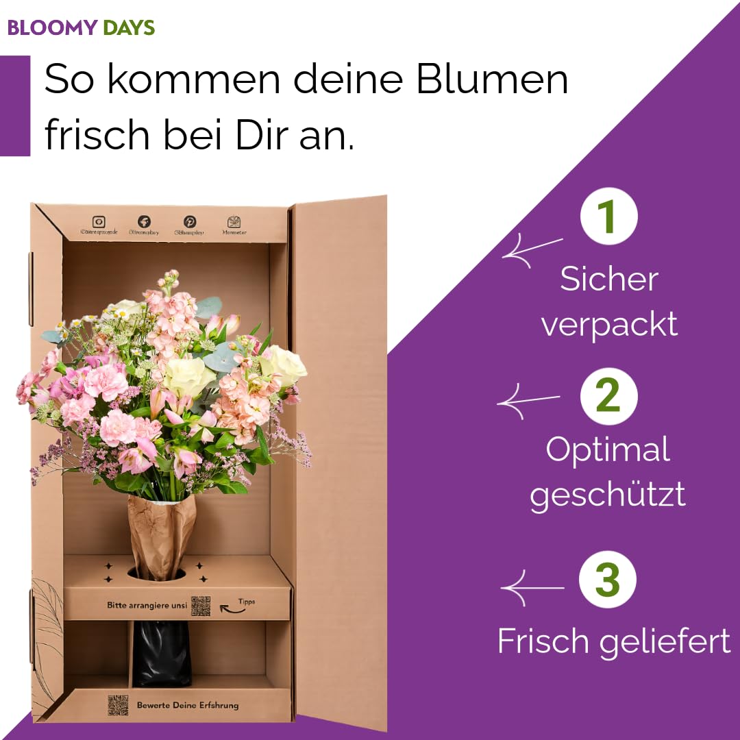 BLOOMY DAYS Blumenstrauß "Blossom Beauty" in RosaOrange, mit Alstromerien, Eukalyptus und Limonium, 7-Tage-Frischegarantie, Floristen-Qualität, das perfekte Geschenk bestellen