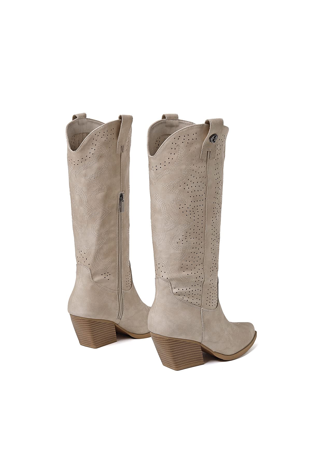 QUEEN HELENA Camperos Stivali Texani Traforati con Tacco Western Cowboy a Punta Stivaletti con Zip Laterale Donna X28-100