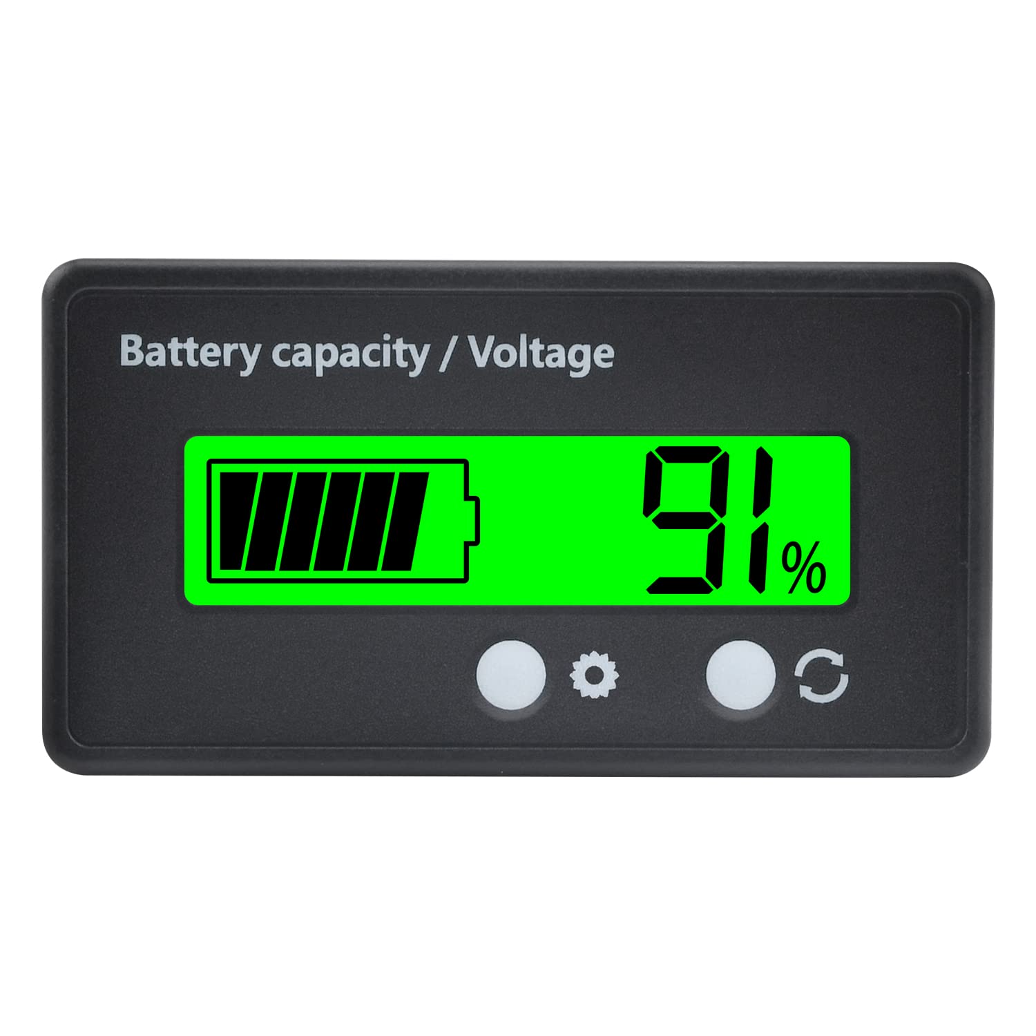 Batteria capacità Monitor Gauge Meter 12V 24V 36V 48V 72V 84V anteriore Set chiave Display LCD retroilluminato Lead Acid Battery Status Indicator, batteria al litio capacità Tester (verde)