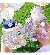 JQWSVE Kawaii Water Bottle with Straw and Stickers Cute Water Bottle Kawaii Bear Water Bottle Lea...