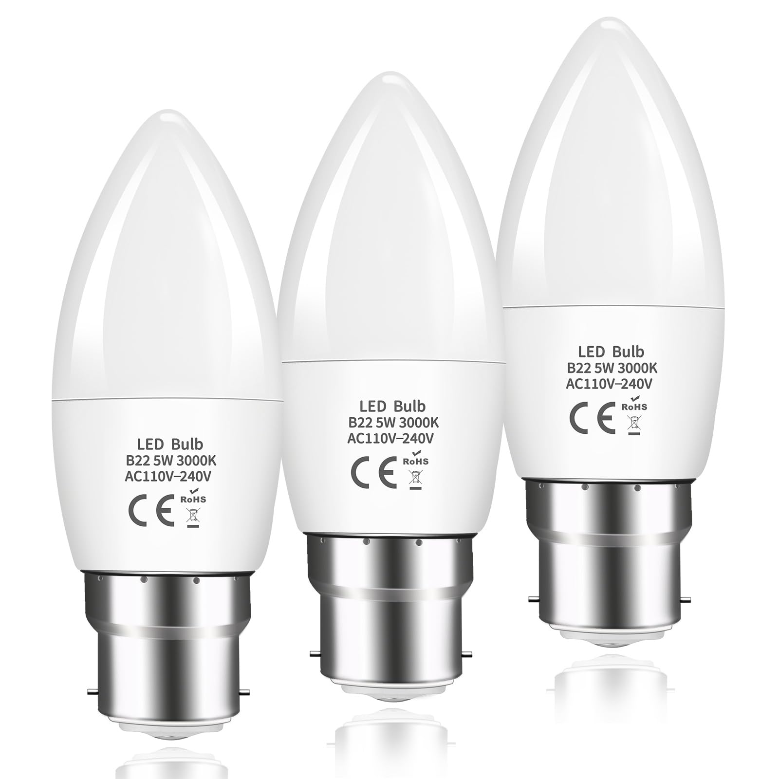 Caldarax B22 LED Bayonet Cap Candle Bulbs 5W, C37 B22 LED Candle Light Bulb 40W Equivalent, 470LM Warm White 3000K