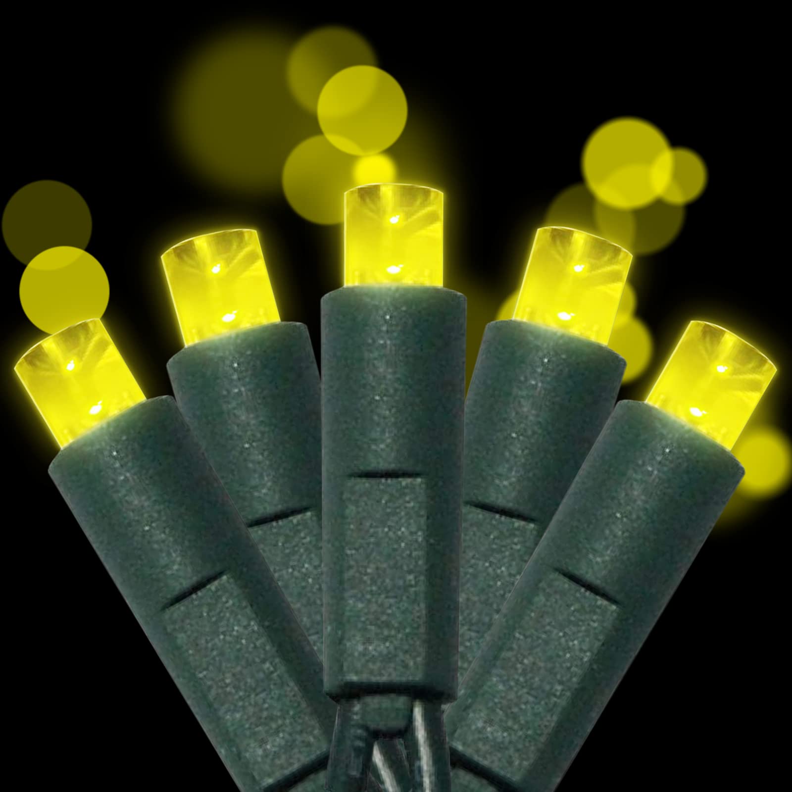 UL Listed 50 Count 5MM Wide Angle Led Christmas Lights Set,Outdoor Mini Led String Lights for Garden Patio Trees Lighting Decorations,17 Feet Green Wire (Yellow Color)