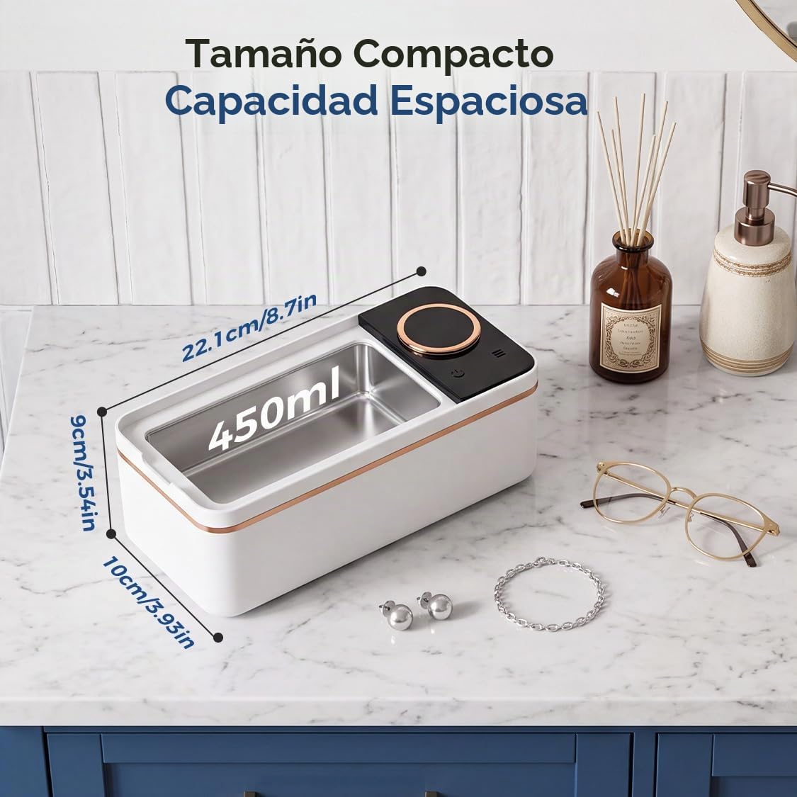 Limpiador Ultrasonidos 55kHz,450 ml Limpiador Ultrasonidos de Gafas con 6 Modos de Limpieza,Revestimiento Interior de Acero Inoxidable 304,Limpieza Profunda de Gafas/Dentaduras Postizas/Monedas/Joyas