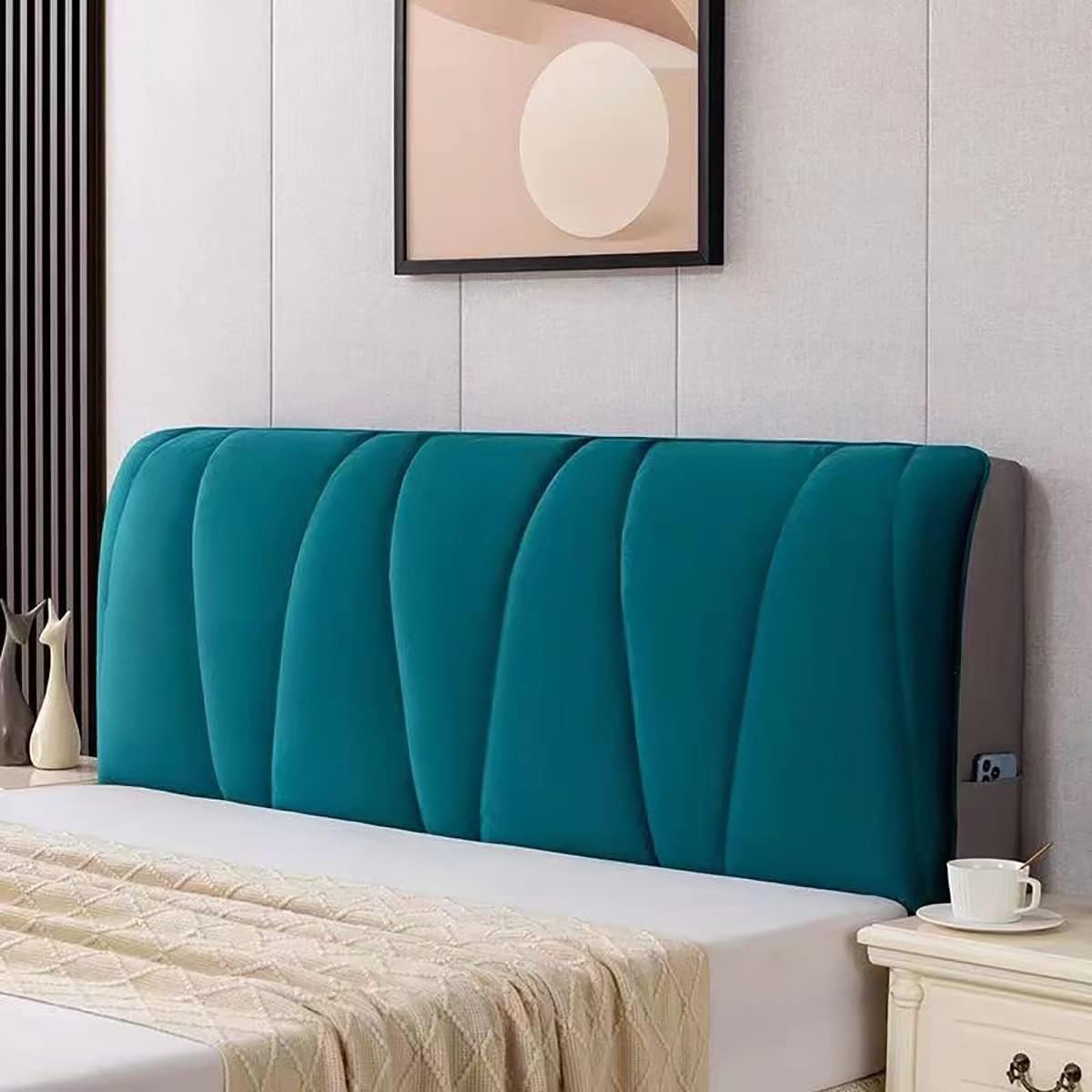 LINRIYOU Bed Headboard Covers,Thicken Slipcover For Single/King/Double,All-inclusive Bed Backrest Stretch Furniture Protective Dustproof Cover For Beds Solid Color Quilted Washable(180x65CM,Green)