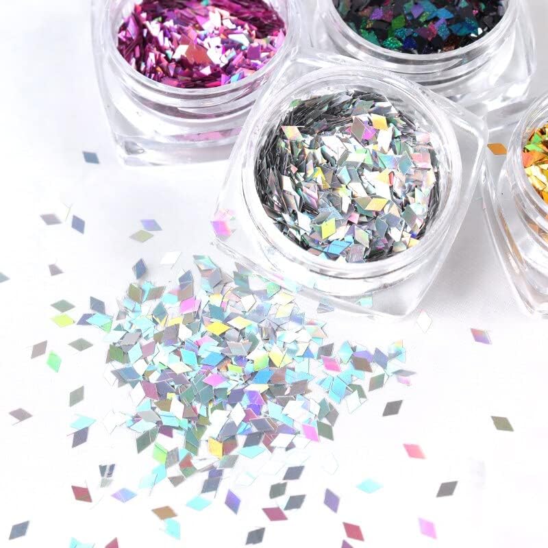 9Pcs/Set Rhombus Nail Sequins Holographic Diamond Flakes Manicure Design Supplies Kits Nails Decorations Accessories 2mm - (Color: 9B-LX)