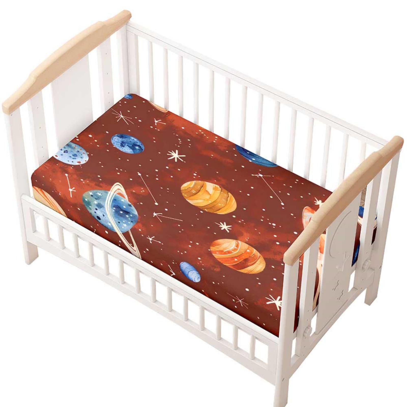 Odot Cot Bed Fitted Sheet, Moses Basket Fitted Sheet 3D Cartoon Planet Pattern Soft Microfibre Crib Bedsheets Bassinet Bedsheet Mattress Protector for Kids Boy Girl (Burgundy,80x160cm)
