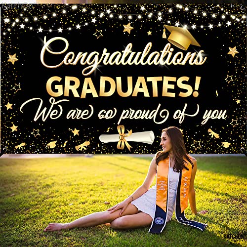Image of Graduation Decorations 2026 | XtraLarge Congrats Grad Banner - 72x44 Inch, Graduation Banner | Congratulations Backdrop | Black and Gold We are So Proud of You Backdrop Class of 2026, KatchOn