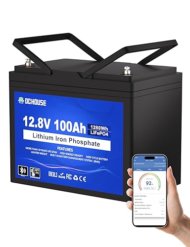 DCHOUSE 12V 100Ah Group 31 Bluetooth LiFePO4 Battery, Built-in 100A