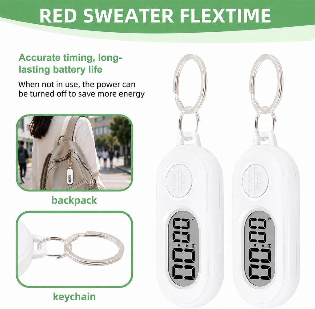 2 Pack Mini Digital Keychain Timer, Countdown Stopwatch | Portable countdown with lcd display, small clip on pocket watch for cooking, study, workout, classroom, travel(white)