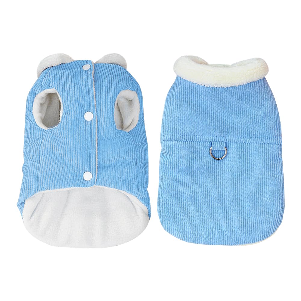Fleece Padded Puppy Dog Jacket, Warm Soft Winter Coat with D Ring - Waterproof, Corduroy Cloth for Medium Large Dogs (XS, Blue) — image 1