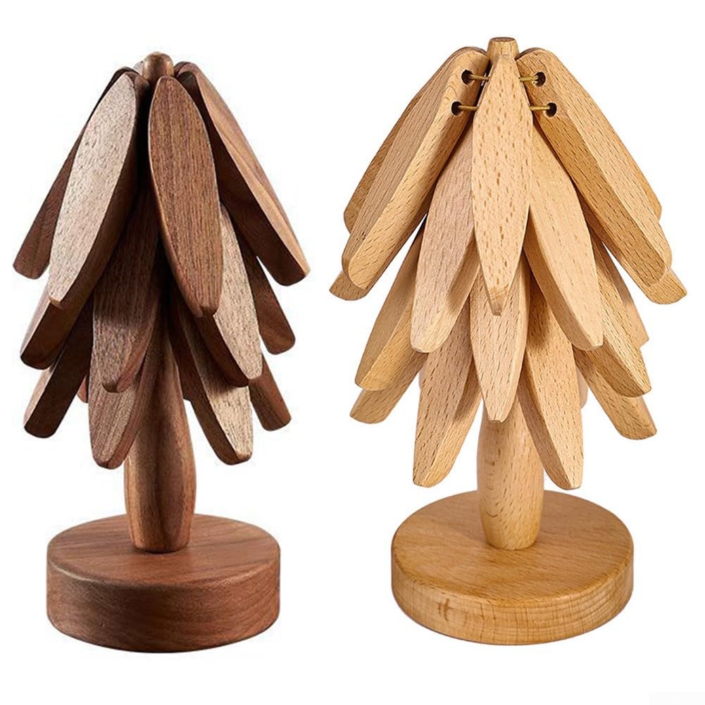 Platzsparender Untersetzer aus Holz, Baum-Design, ideal für Urlaub und sauberes Kochen, stilvolles Küchenzubehör und funktionale hitzebeständige Matte