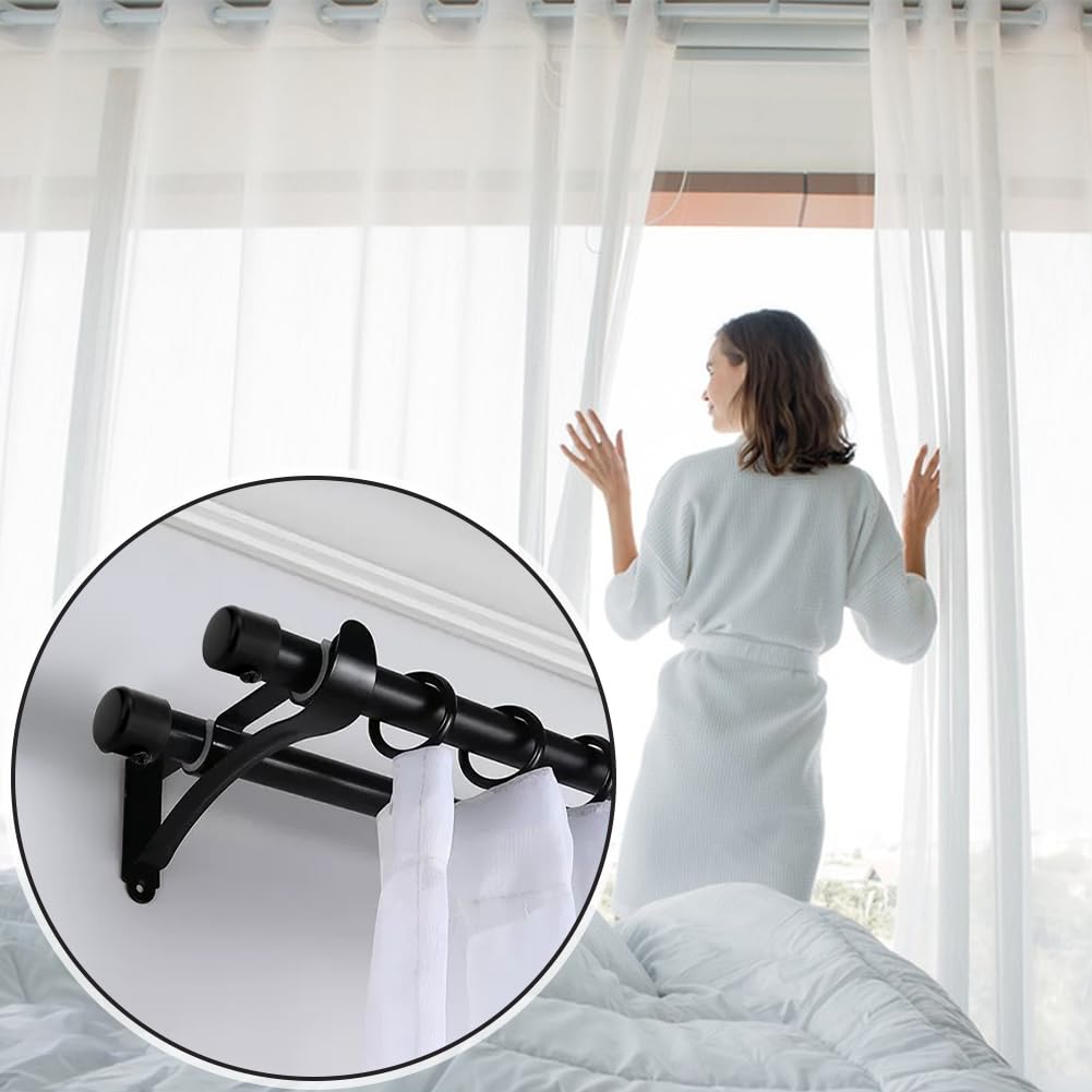 Ivilon Asta Per Tenda Telescopica Con Terminali Quadrati Intagliati – Diametro 3,8 Cm, Regolabile Da 71 A 122 Cm, Colore Nero, Con Accessori - 2