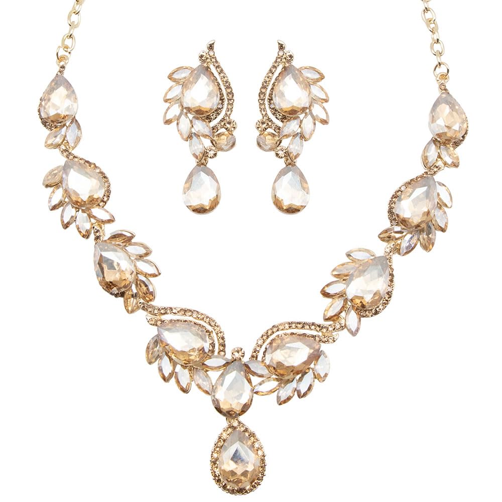 Qlavoca Elegant Crystal Jewelry Set for Women Teardrop Rhinestone Necklace and Dangle Earrings Set for Bridal Evening Prom Jewelry