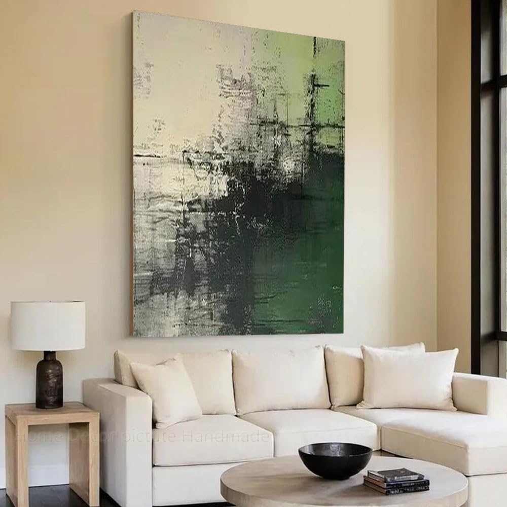 Uudezo With Frame White And Green Art Mural Big Landscape Abstract Oil Painting On Canvas Modern Home Decoration(50X75cm(20X30inch)