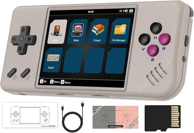 Anbernic RG28XX Retro Handheld Game Console, 2.83 Inch IPS Screen Built-in 32G TF Card 5516 Games Support Multimedia Application and TV Output(Gray)