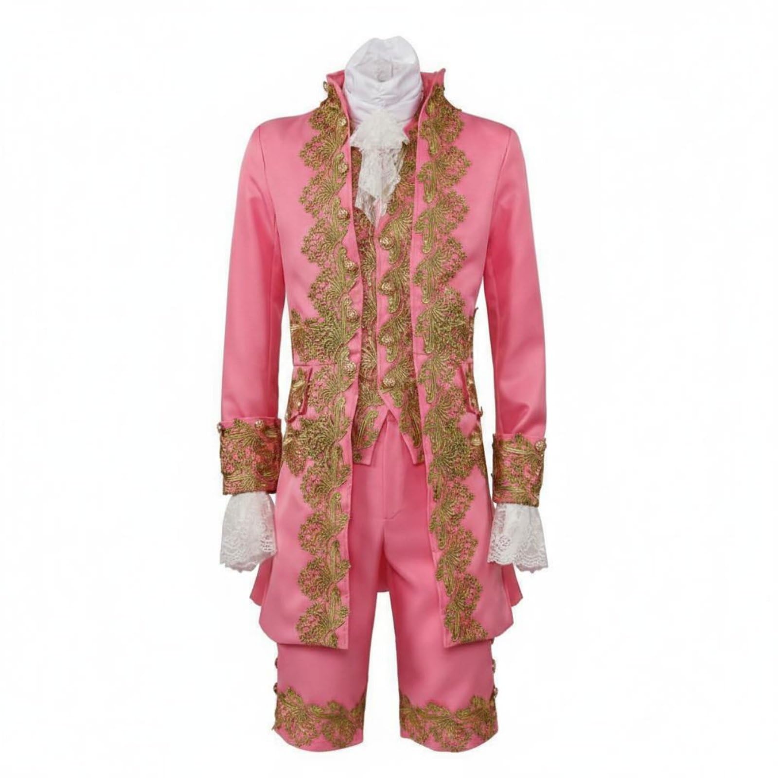 MERISHOPP Halloween Medieval Prince Costume Cosplay Royal Prince Outfit Stage Performance Vintage Royal Suit Retro Design for Men, Pink, M-picture-25