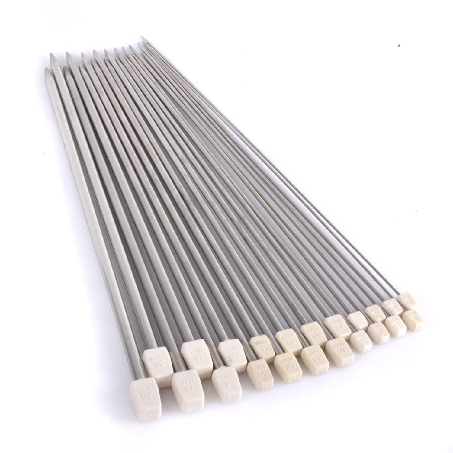 Reelva 11 Pairs (22 Pcs) of 14" Stainless Steel Single Pointed Knitting Needles Kit Set 2.0mm 2.5mm 3.0mm 3.5mm 4.0mm 4.5mm 5.0mm 5.5mm 6.0mm 7.0mm 8.0mm- 36cm
