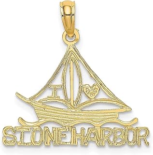 Pingente de ouro amarelo 14 k I Love Stone Harbor Sailboat Charm Colar Pingente Viagem Destino Transporte Joias Finas para Mulheres Presentes Para Ela, Ouro amarelo