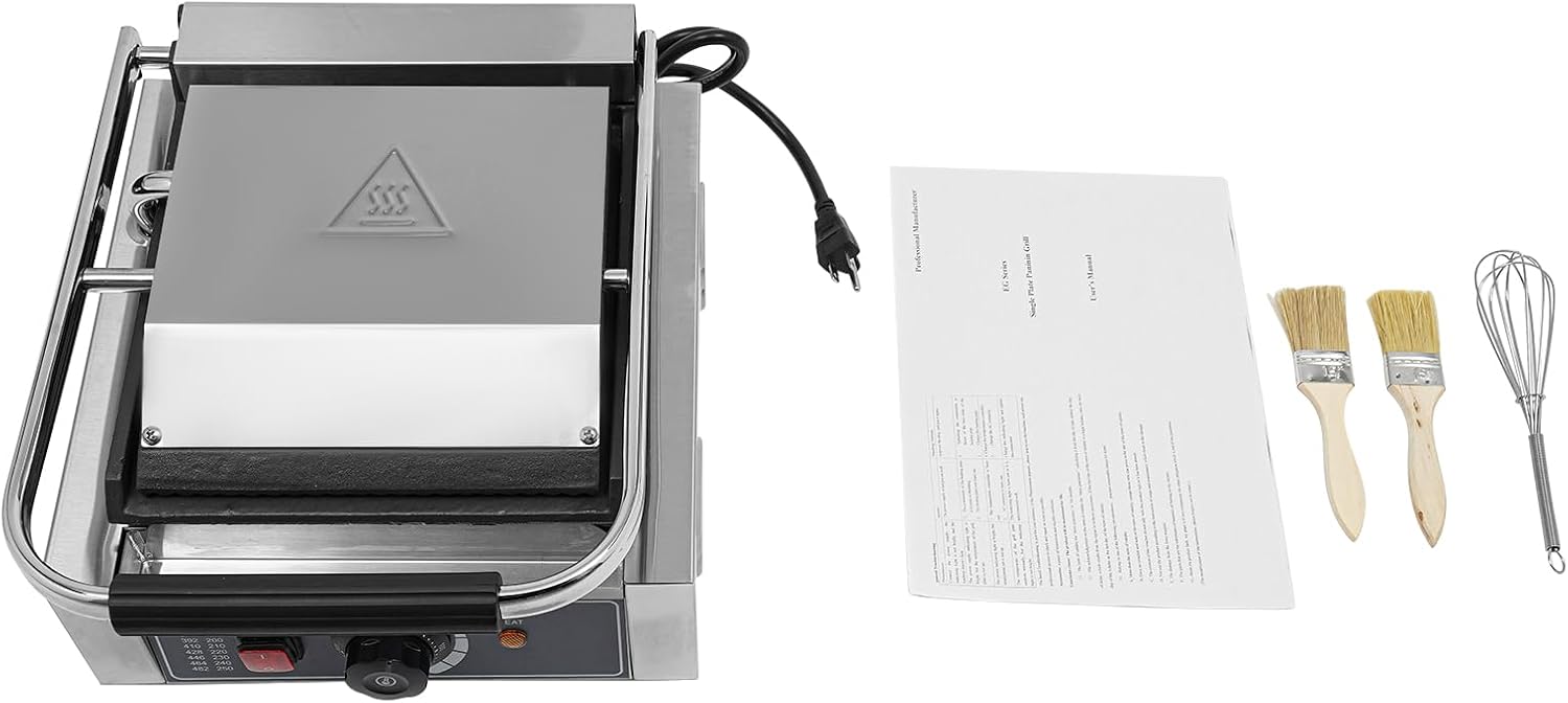 1800W Commercial Panini Press Grill, Non-Stick Sandwich Maker with Adjustable Temperature, Smokeless Indoor Grill for Paninis, Hamburgers & Steaks