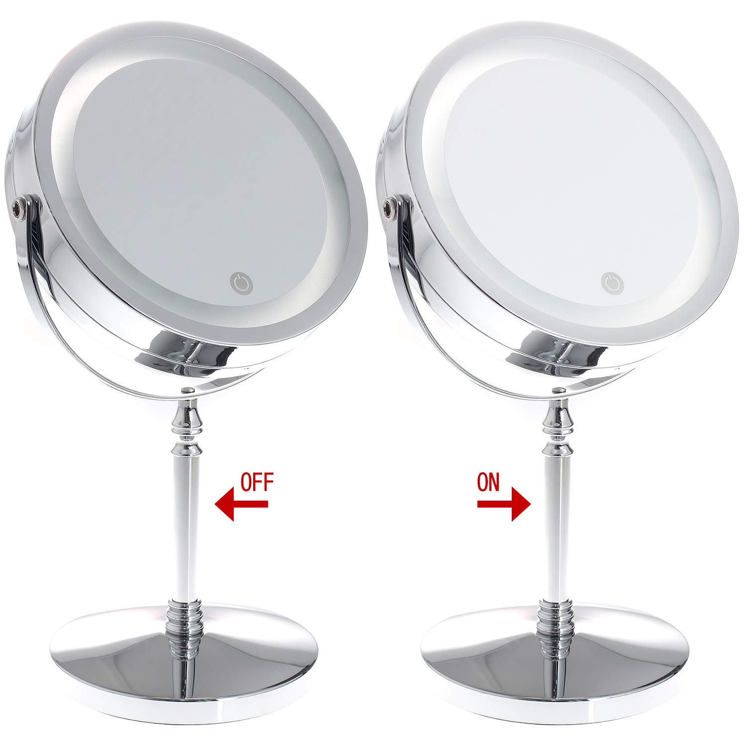 TKD3144-7x przyciemniane lusterko kosmetyczne LED, 7-krotne powiększenie, 18 cm (7"), do golenia makijażu, dwustronny poziom golenia z funkcją dotykową, zasilanie bateryjne + wtyczka EU, TKD3144-7x