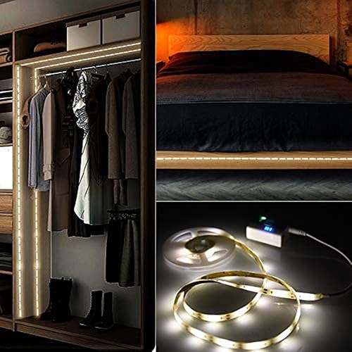 Miniatura 8 de Tira de luz LED recargable con sensor de movimiento USB, luz nocturna para armario, 9.9 pies para interiores, armarios de vino, cama doble, garaje,