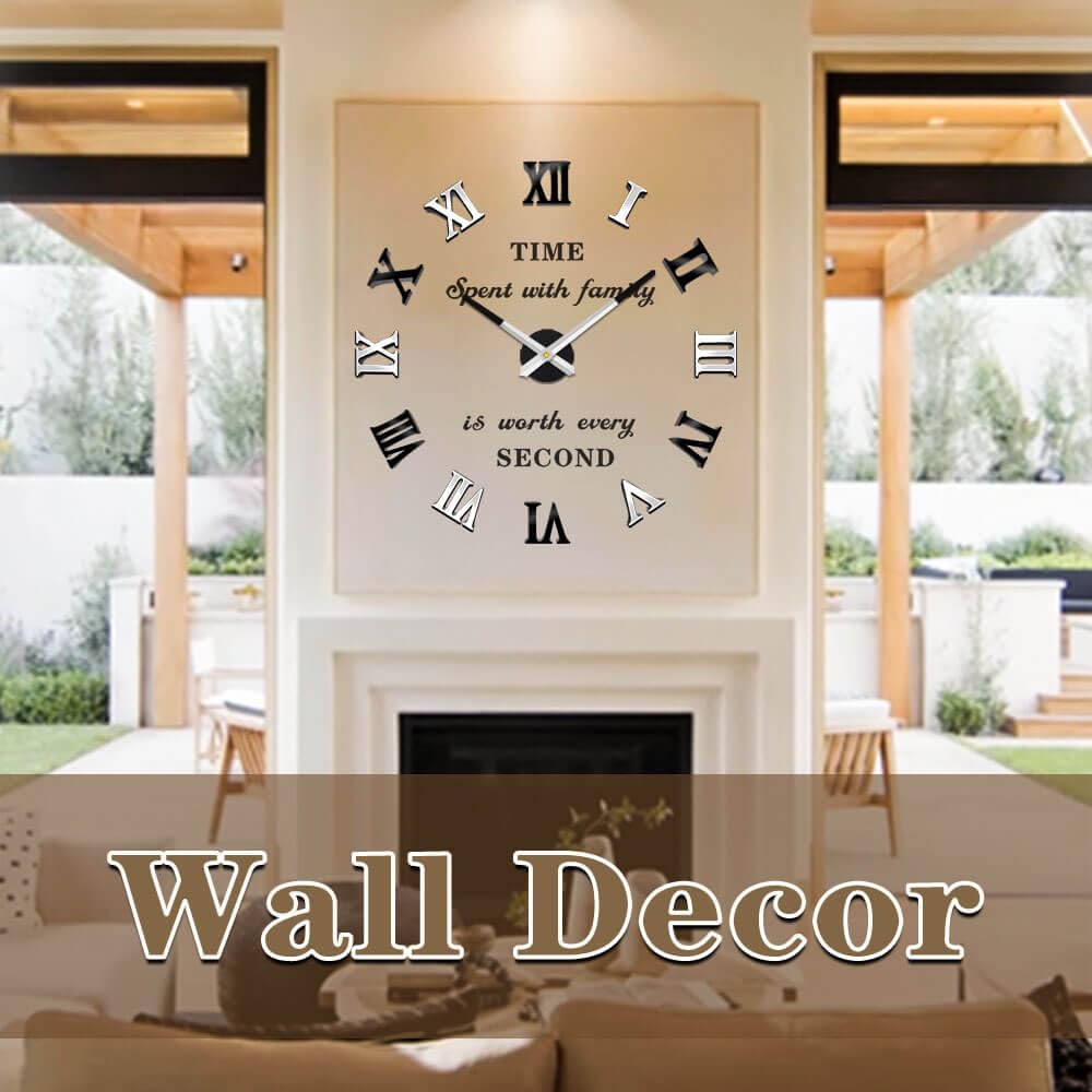 VANGOLD Large 3D DIY Wall Clock Roman Numerals Clock Frameless Mirror Surface Wall Sticker Home Decor for Living Room Bedroom