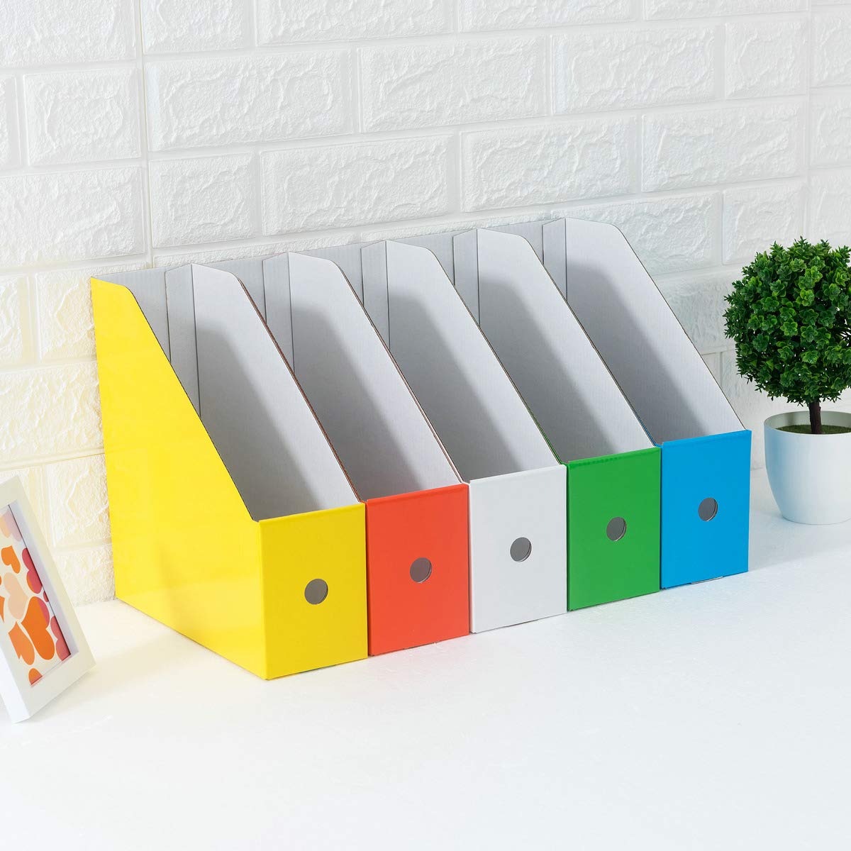 Storage File Boxes 5 Pcs Magazine Files Holder, Desktop File Organizer With Labels Magazine Holder