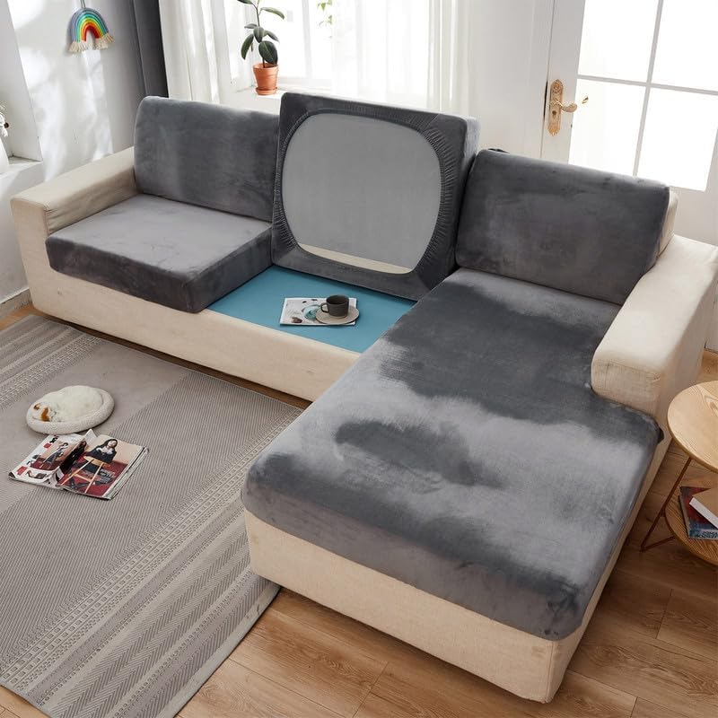 Miniatura 4 de TOPCHANCES Fundas de cojín de terciopelo para sofá, universal, resistente al desgaste, funda seccional, fundas elásticas para sofá, protector de