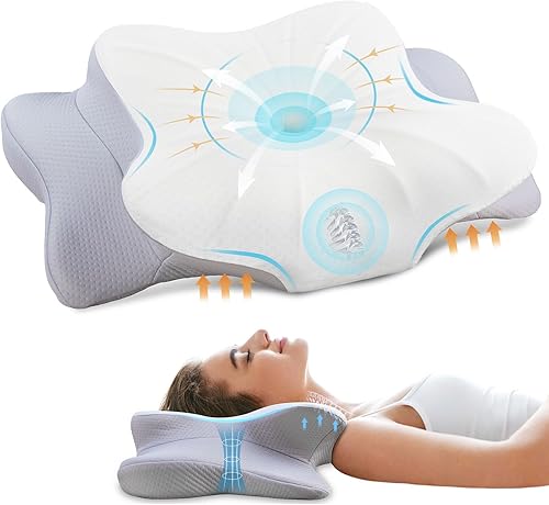 FAIORD Almohada cervical para aliviar el dolor de cuello, almohadas ergonómicas de espuma viscoelástica para dormir con funda de almohada lavable,