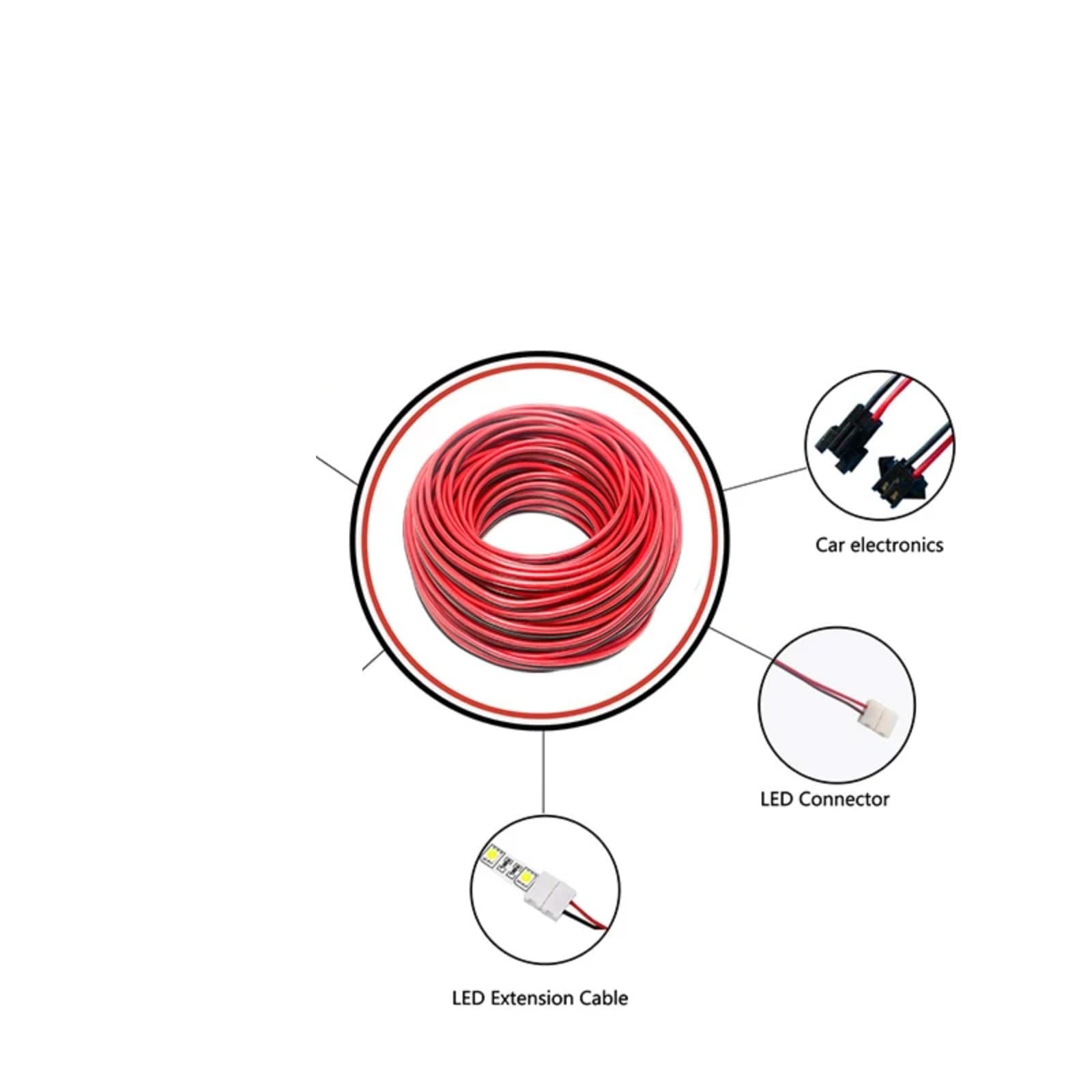 2-Pin Conductor Tinned Copper PVC Insulated Red-Black Cable para LED Strip Extension Cord 16 18 20 22 24 26 28 30AWG (2 pines de PVC Wire; 60 meters-196,85 feet; 28 AWG)
