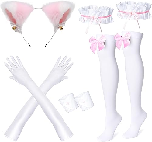 Miniatura 6 de Anime French Maid Lolita Fancy Queen Princess Dress Cosplay Disfraz Peludo Gato Oreja Guantes Calcetines Conjunto