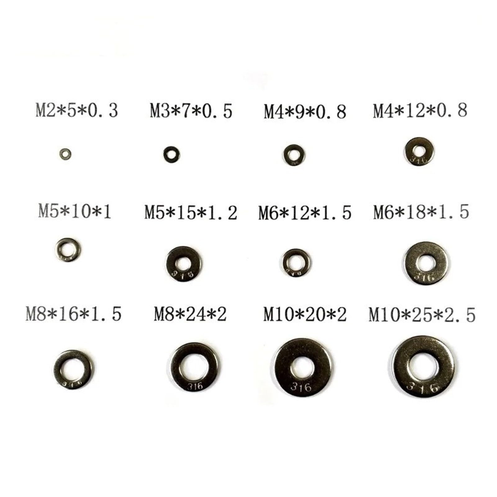 ZS Hardware Arandelas adicionales de acero inoxidable 316 Almohadillas de gran tamaño Juntas lisas Calza M2-M39(M12X24X1.8 50PCS)