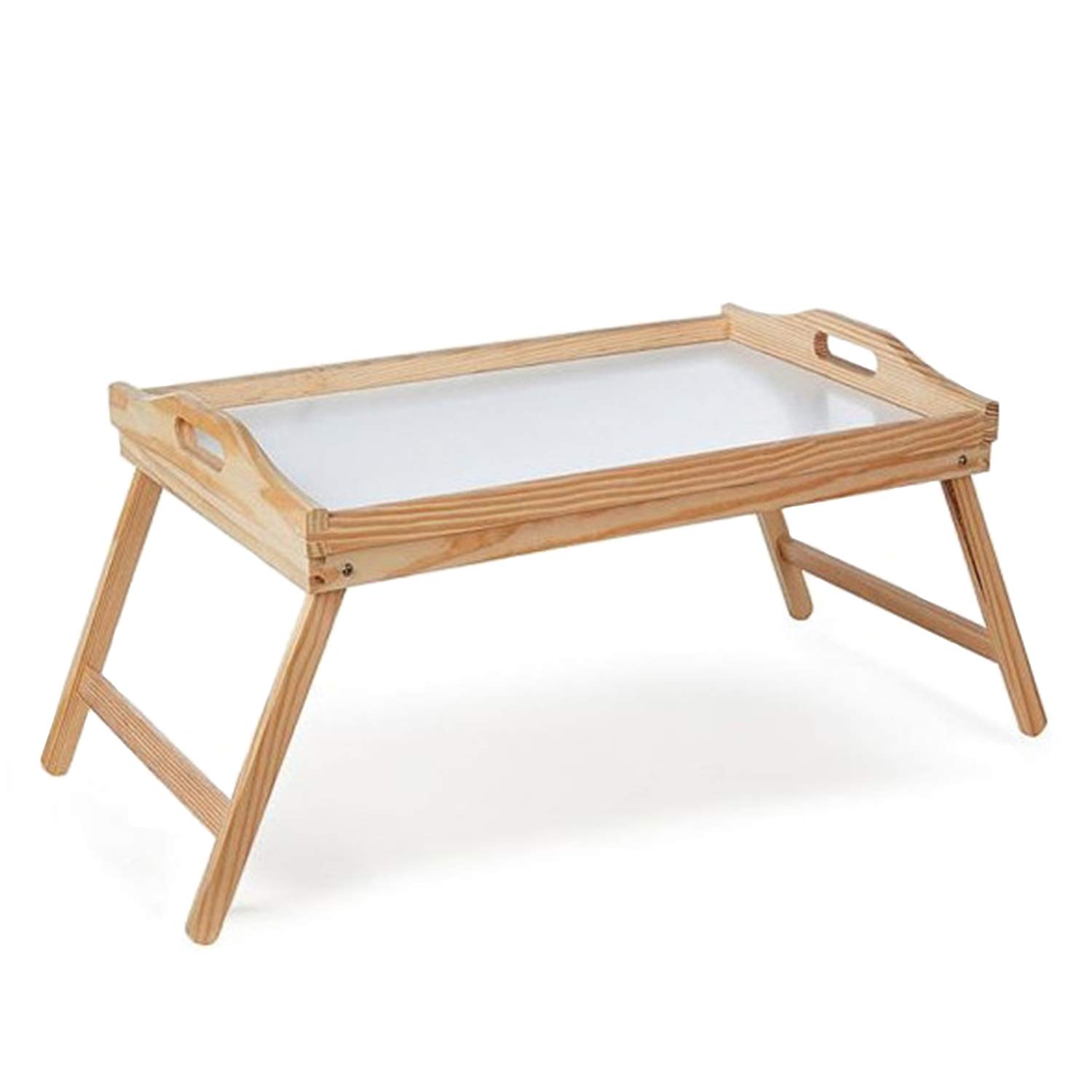 CONFORTIME Plateau lit pliable, table en bois avec poignées 50 x 30 x 22 cm avec base blanche facile à nettoyer