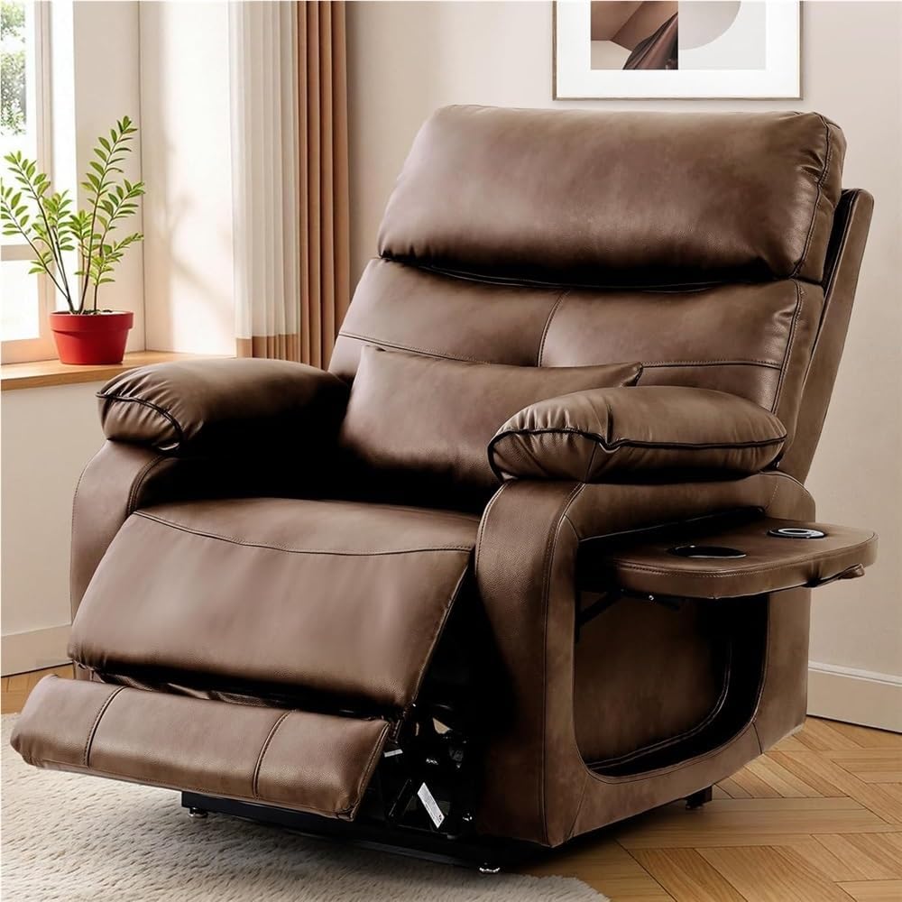 Breathable PU Leather Power Lift Recliner Chair for Elderly with Heat and Massage Electric Lay Flat Lift Recliner with Side Pockets Cup Holders USB Ports Large Lift Chair