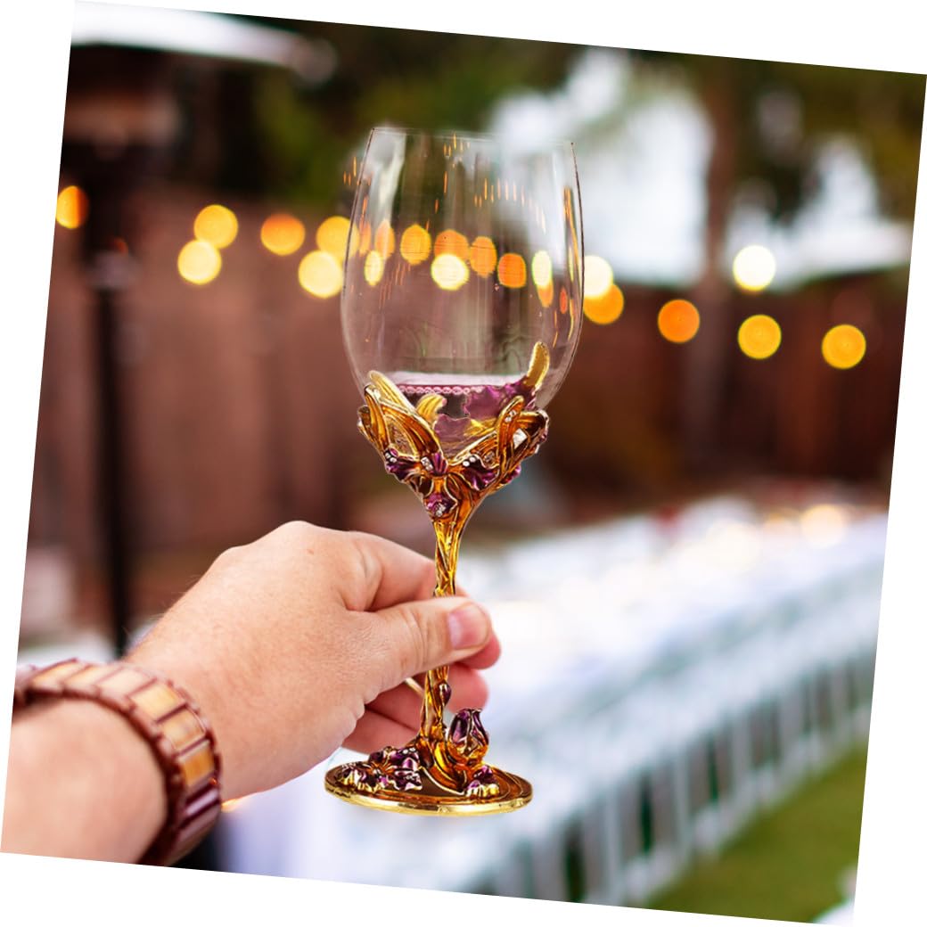 Lot de 2 Verres à Whisky Émaillés Dorés 320 Ml, Gobelets à Pied en Cristal pour Mariage et Fête, Fourniture de Mariage, Vaisselle Élégante pour Intérieur et Plein Air