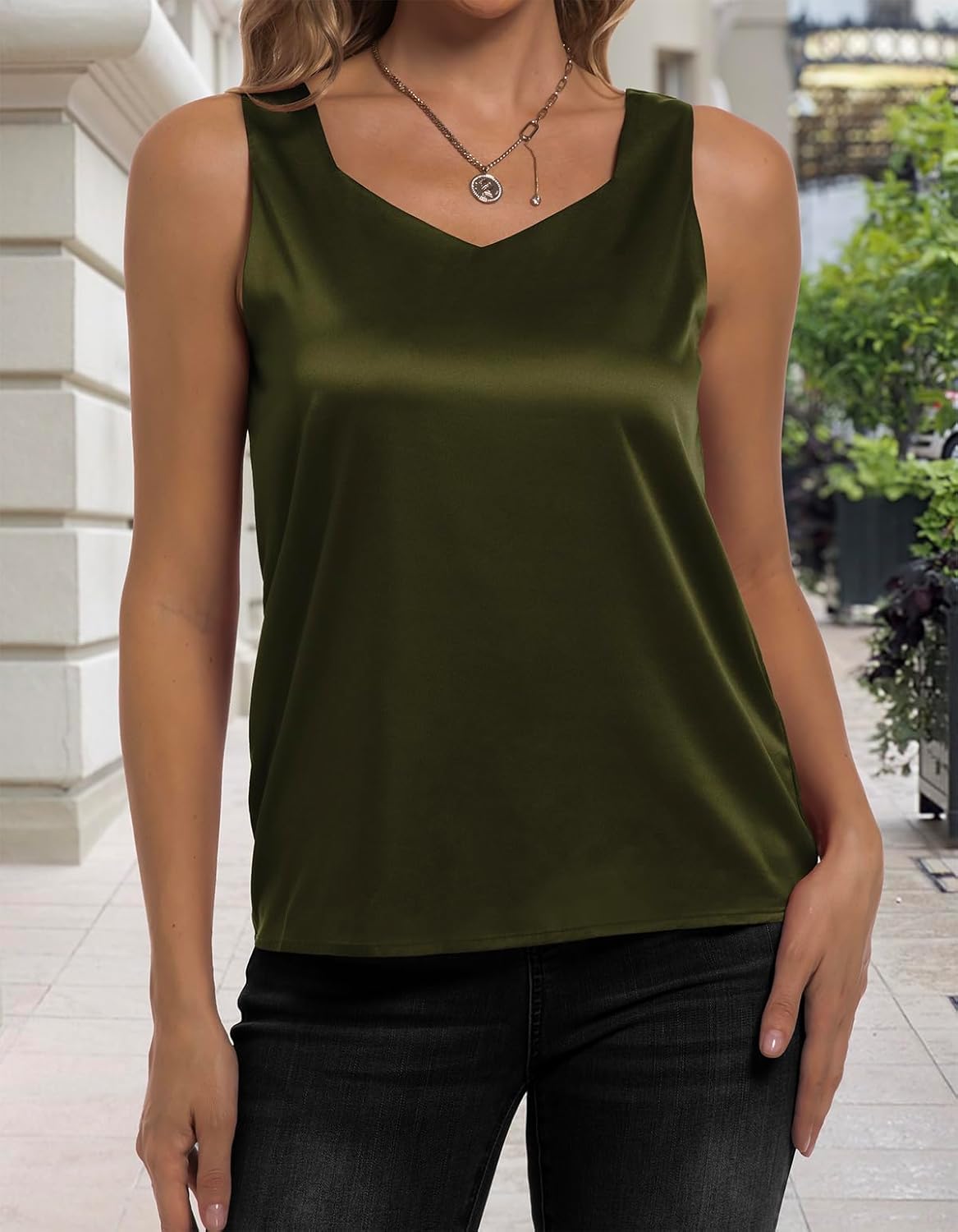 Women's Silk Satin Tank Tops V Neck Camisole Casual Cami Sleeveless Shirt Blouses Silky Basic Tanks - Image 3