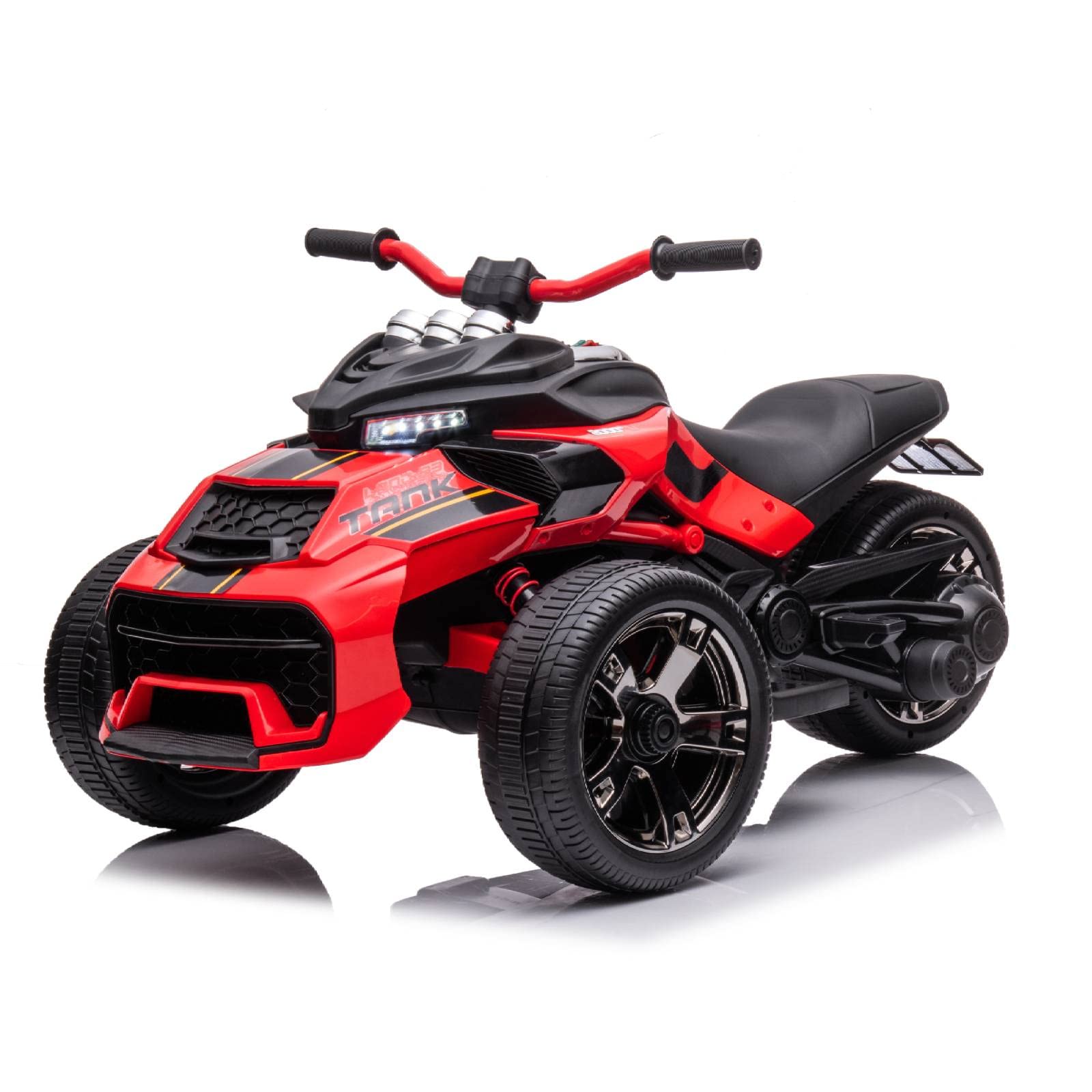POSTACK24V Kids Ride on ATV, Battery Powered Electric Car with Rubber Plastic Polymerized EVA Tire, Ride on Motorcycle 3 Wheelers for Kids w/LED Lights, Music, Gift for Toddlers Boys Girls, Red