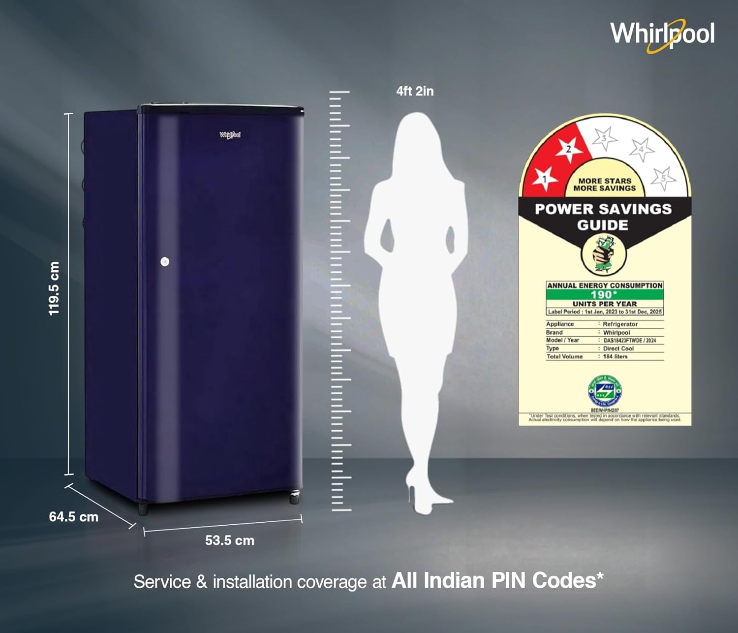 Whirlpool 184 L 2 Star Direct-Cool Single Door Refrigerator (205 WDE CLS 2S SAPPHIRE BLUE-Z, Blue,2023 Model) - Image 10