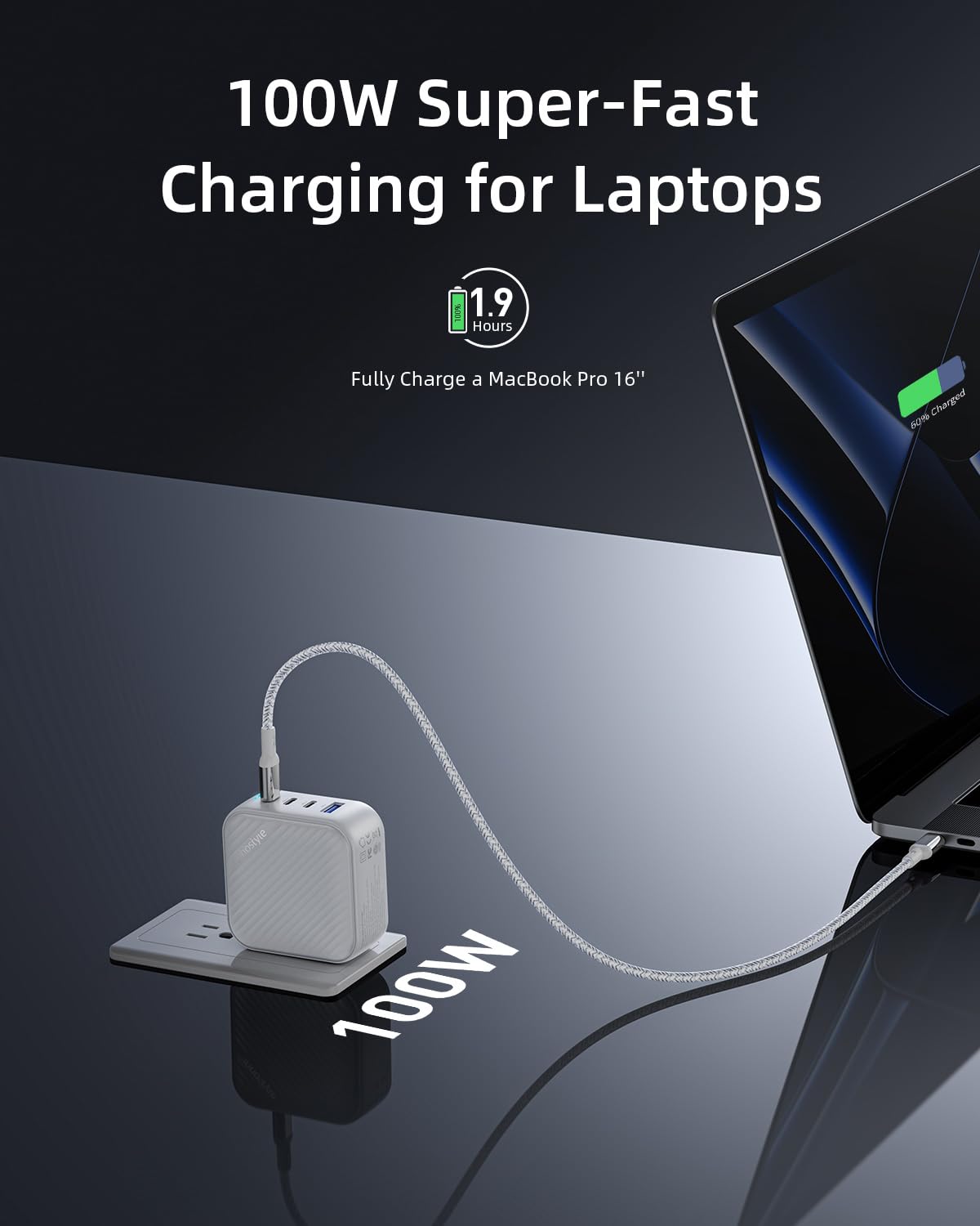 100W USB C Charger 4 Port GaN Foldable Compact Phone Fast Charging Wall Charger Block Power Adapter Compatible with MacBook,iPad,iPhone,Galaxy,Laptop,AirPods,Apple Watch and More