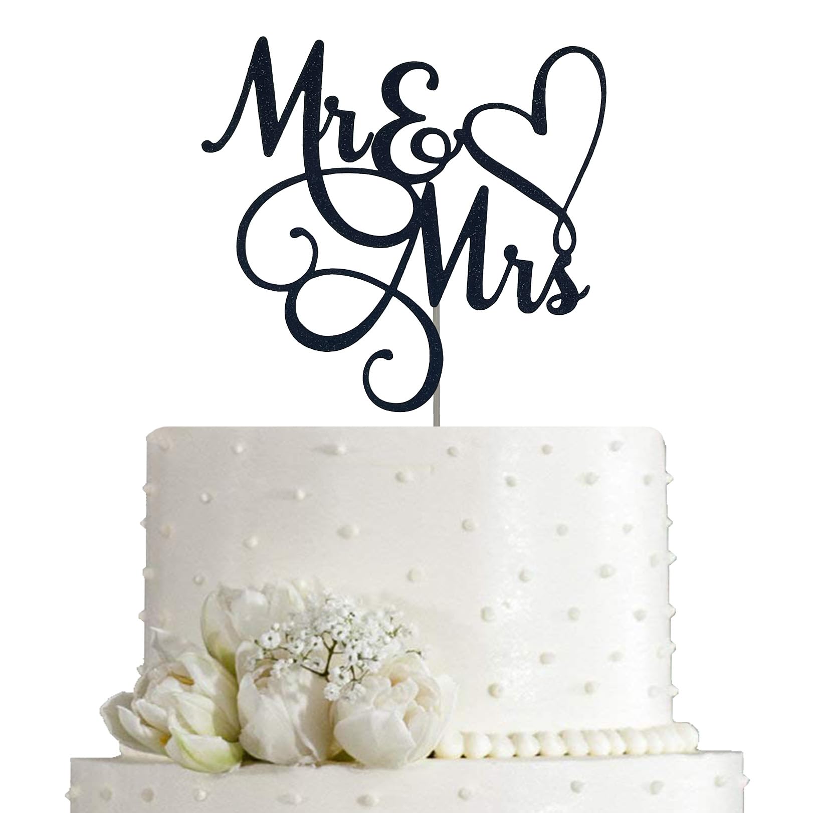 AMINJIE Black Glitter Mr & Mrs Cake Topper - Wedding, Engagement, Wedding Anniversary Cake Toppers Decorations